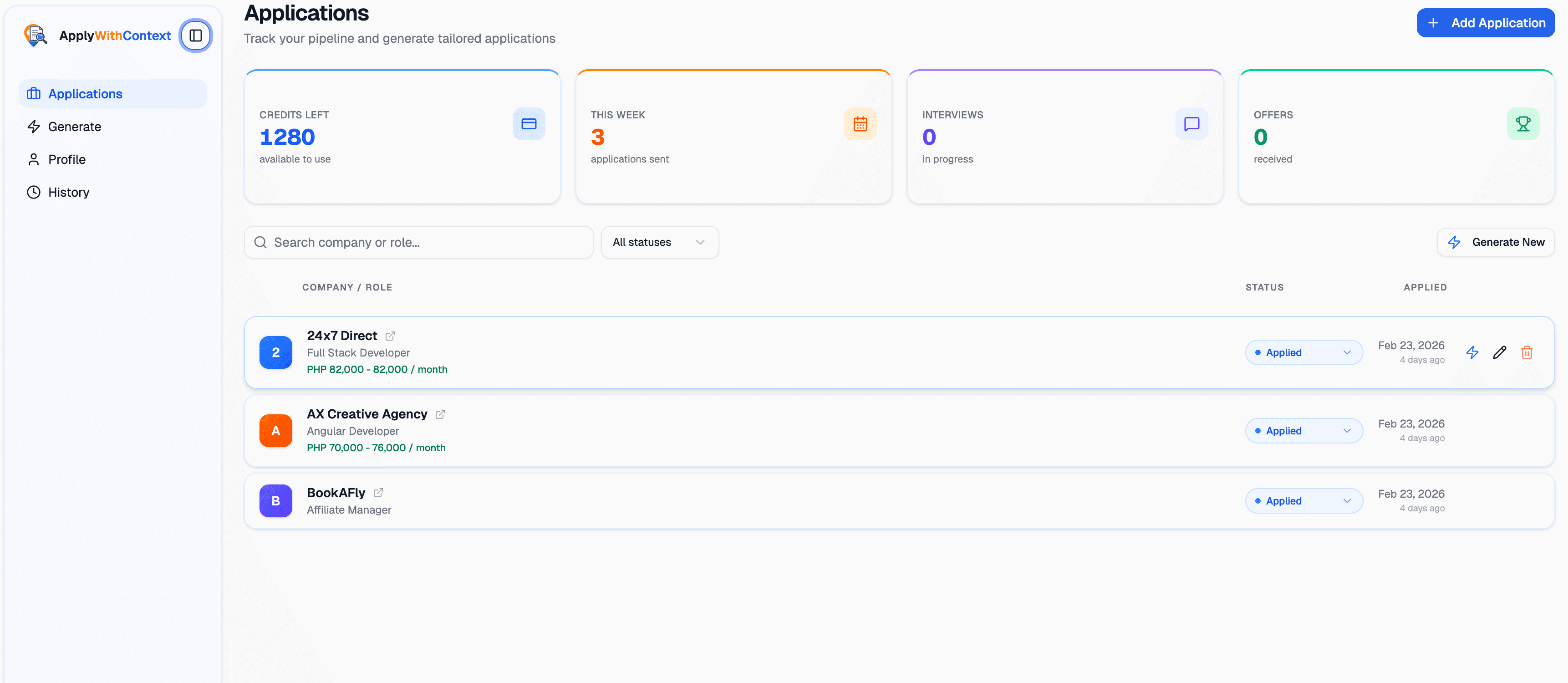 ApplyWithContext product preview showing dashboard and workflow interface
